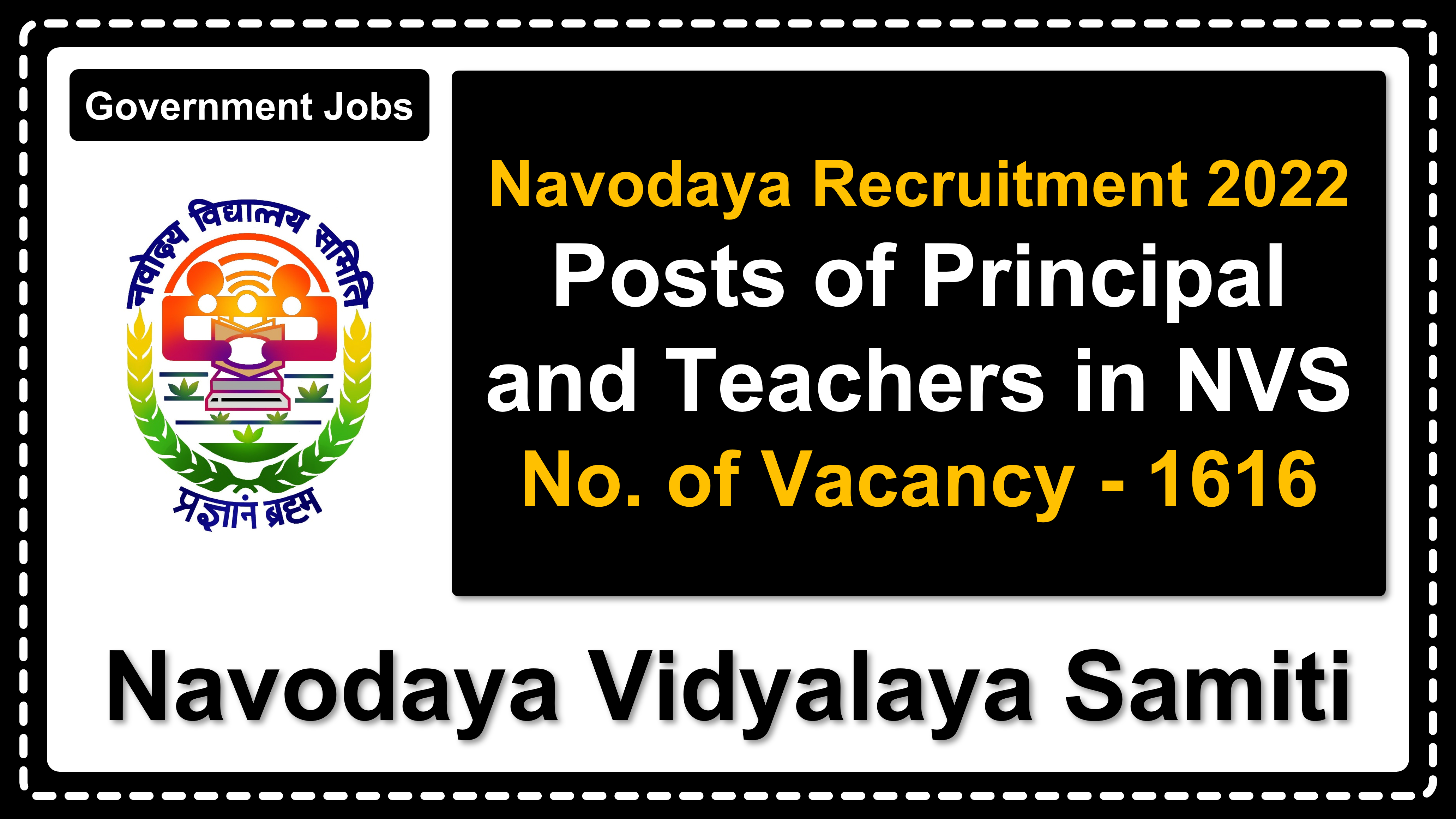 navodaya.gov.in | Navodaya Vidyalaya Samiti | Details of Recruitment Rules, Number of Vacant Post, Fee, Important Dates, Eligibility, Age, How to Apply etc. | Navodaya Vidyalaya Samiti