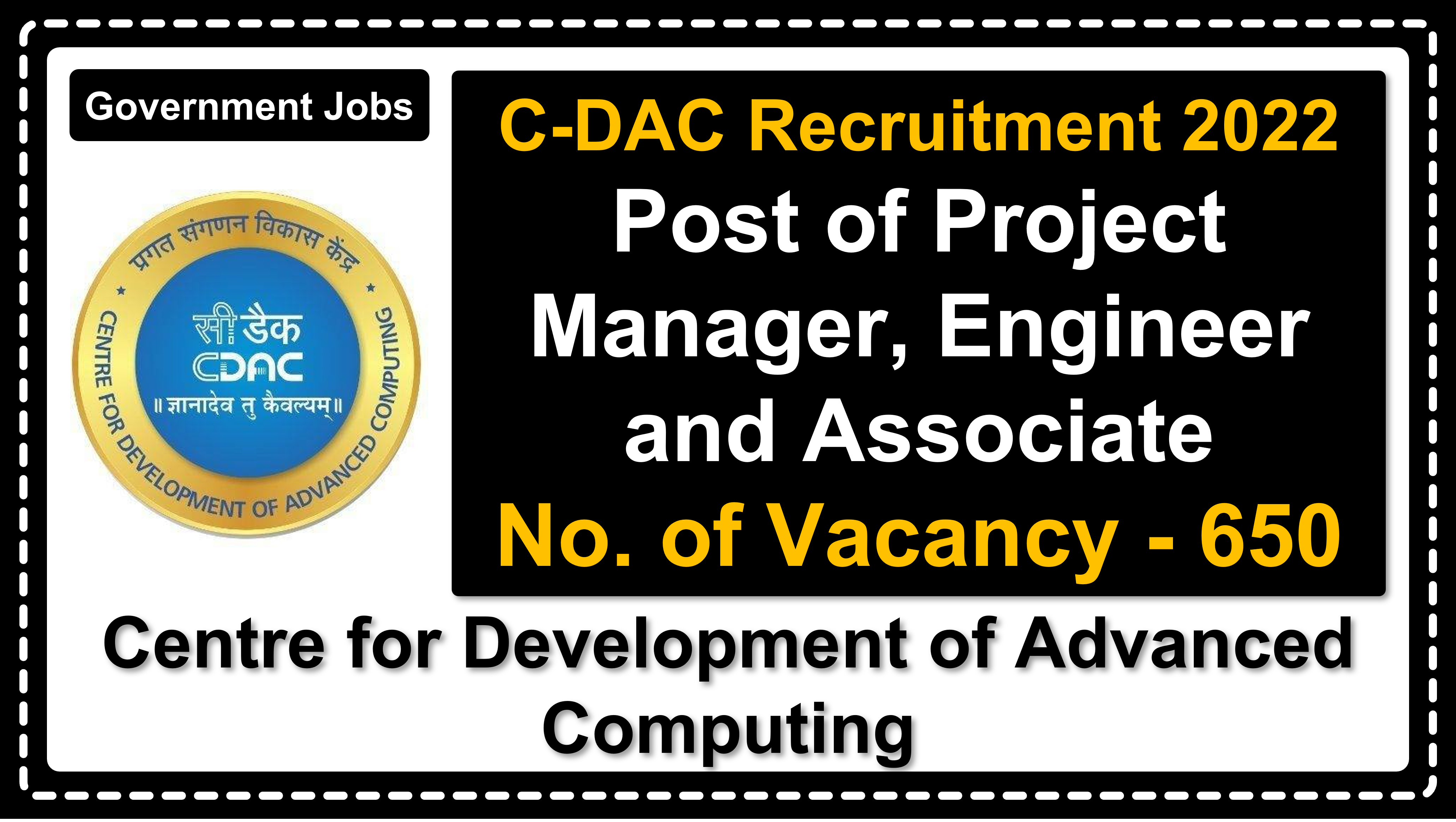 careers.cdac.in | Centre for Development of Advanced Computing | Details of Recruitment Rules, Number of Vacant Post, Eligibility, Age, salary, How to Apply etc. | Centre for Development of Advanced Computing