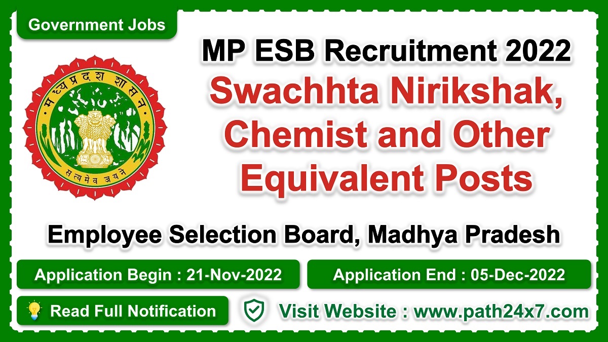 mponline.gov.in | Employee Selection Board, Madhya Pradesh  | Details of Recruitment Rules, Number of Posts, Fee, Age Limit, Pay Scale, Eligibility, How to Apply etc. | Employee Selection Board, Madhya Pradesh