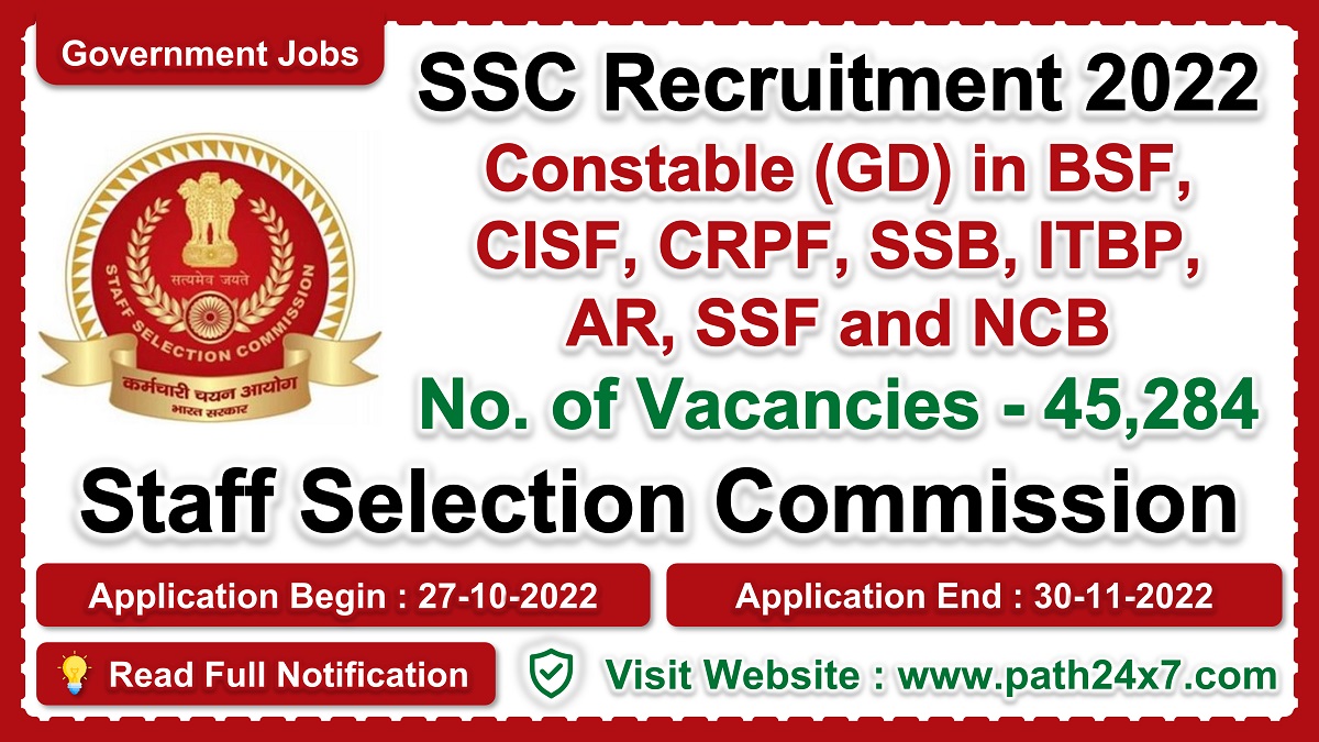 ssc.nic.in | Staff Selection Commission (SSC) | Details of Recruitment Rules, Number of Posts, Fee, Age, Salary, Eligibility, Physical Standard, How to Apply etc. | Staff Selection Commission